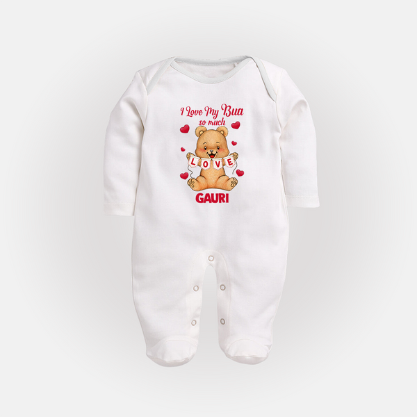 I Love My Bua So Much Sleep Suit / Full Sleeve Body Suit | Custom Baby Sleep Suit / Full Sleeve Body Suit for Bua's Little Love - WHITE - New Born (Chest 7.5")