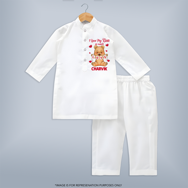 I Love My Bua So Much Kurta Set | Custom Baby Kurta Set for Bua's Little Love - WHITE - 3 - 6 Months Old (Chest 24", Kurta Length 14'', Waist 19", Pant Length 14")