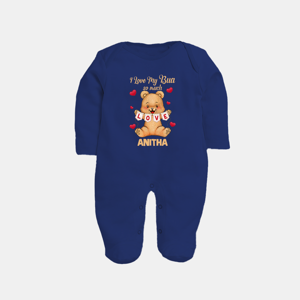 I Love My Bua So Much Sleep Suit / Full Sleeve Body Suit | Custom Baby Sleep Suit / Full Sleeve Body Suit for Bua's Little Love - NAVY BLUE - New Born (Chest 7.5")