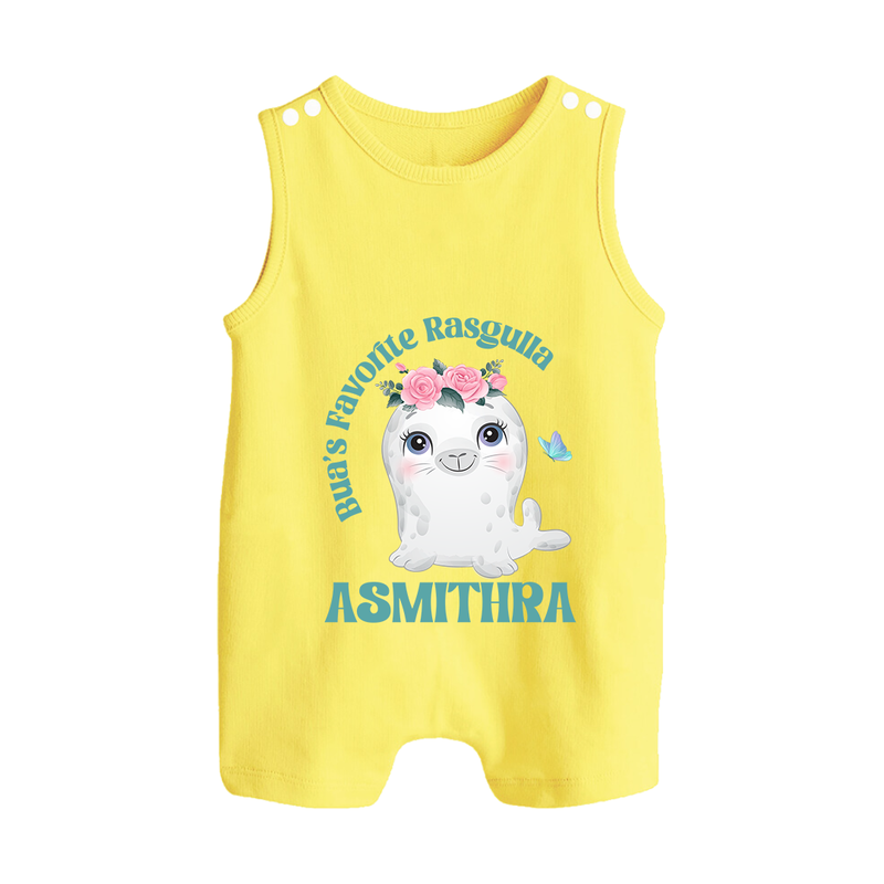 Bua's Favourite Rasagulla Romper Suit / Sleeveless Romper | Personalized Baby Romper Suit / Sleeveless Romper for Bua's Favorite - PASTEL YELLOW - 0 - 5 Months Old (Chest 18")