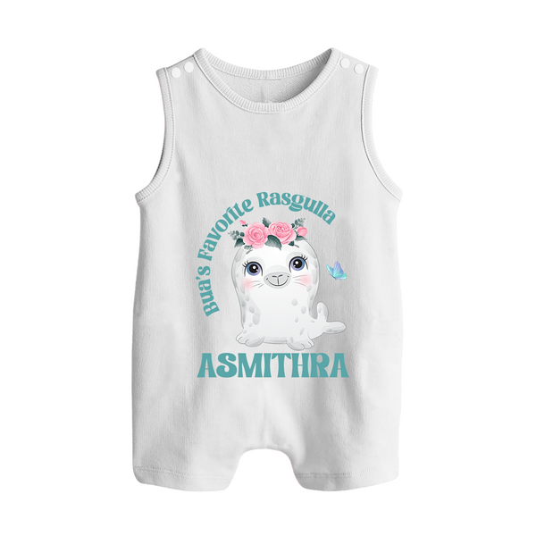 Bua's Favourite Rasagulla Romper Suit / Sleeveless Romper | Personalized Baby Romper Suit / Sleeveless Romper for Bua's Favorite - WHITE - 0 - 5 Months Old (Chest 18")