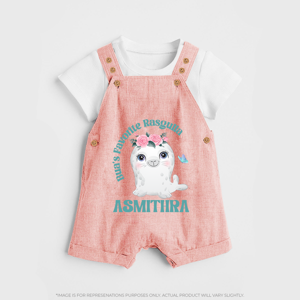 Bua's Favourite Rasagulla Dungaree Set | Personalized Baby Dungaree Set for Bua's Favorite - PEACH - 0 - 5 Months Old (Chest 18")