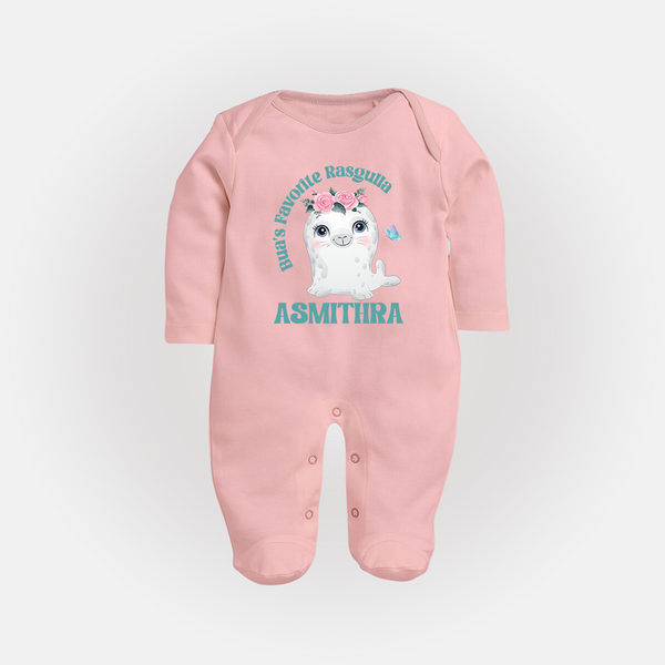 Bua's Favourite Rasagulla Sleep Suit / Full Sleeve Body Suit | Personalized Baby Sleep Suit / Full Sleeve Body Suit for Bua's Favorite - BABY PINK - New Born (Chest 7.5")
