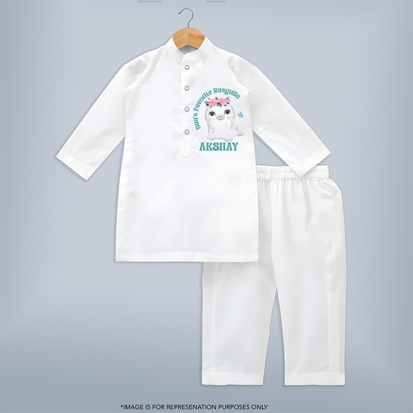 Bua's Favourite Rasagulla Kurta Set | Personalized Baby Kurta Set for Bua's Favorite - WHITE - 3 - 6 Months Old (Chest 24", Kurta Length 14'', Waist 19", Pant Length 14")