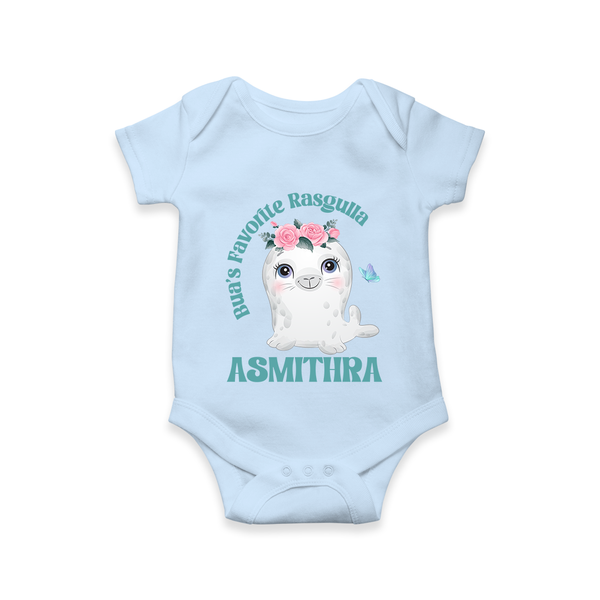 Bua's Favourite Rasagulla Romper / Onesie | Personalized Baby Romper / Onesie for Bua's Favorite - BABY BLUE - New Born (Chest 14")