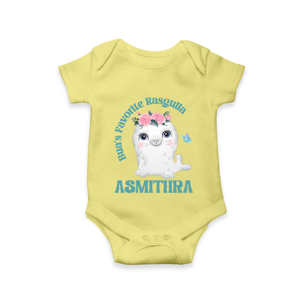 Bua's Favourite Rasagulla Romper / Onesie | Personalized Baby Romper / Onesie for Bua's Favorite - PASTEL YELLOW - New Born (Chest 14")