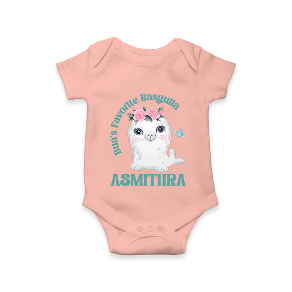 Bua's Favourite Rasagulla Romper / Onesie | Personalized Baby Romper / Onesie for Bua's Favorite - PEACH - New Born (Chest 14")