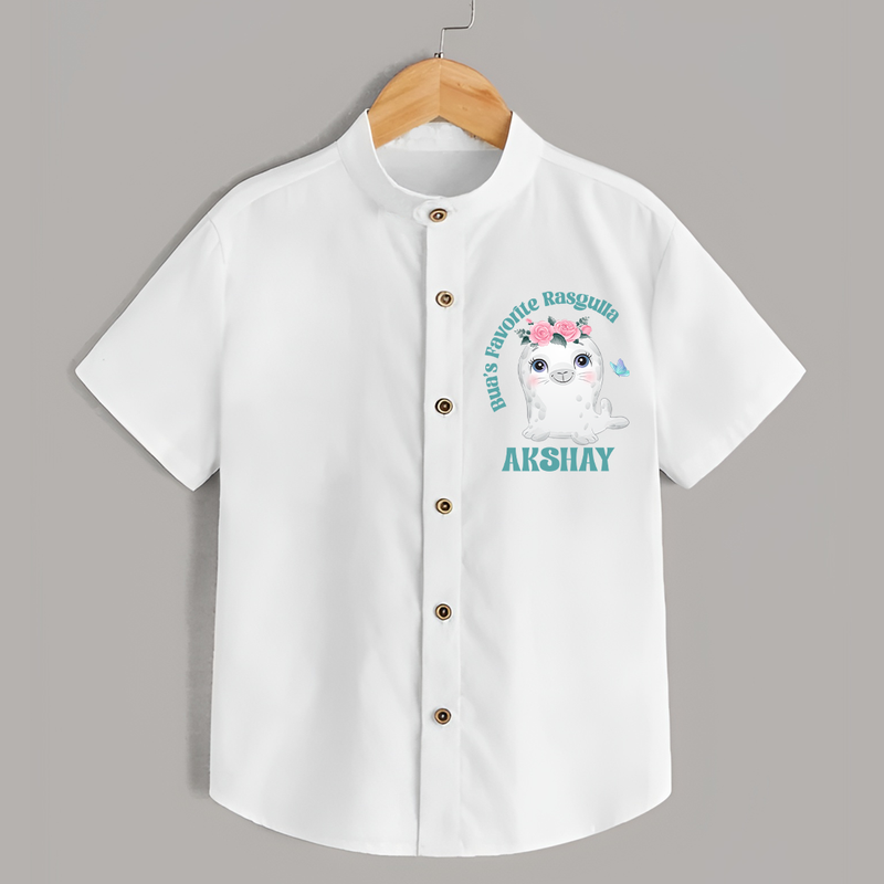 Bua's Favourite Rasagulla Shirt | Personalized Baby Shirt for Bua's Favorite - WHITE - 0 - 6 Months Old (Chest 23")