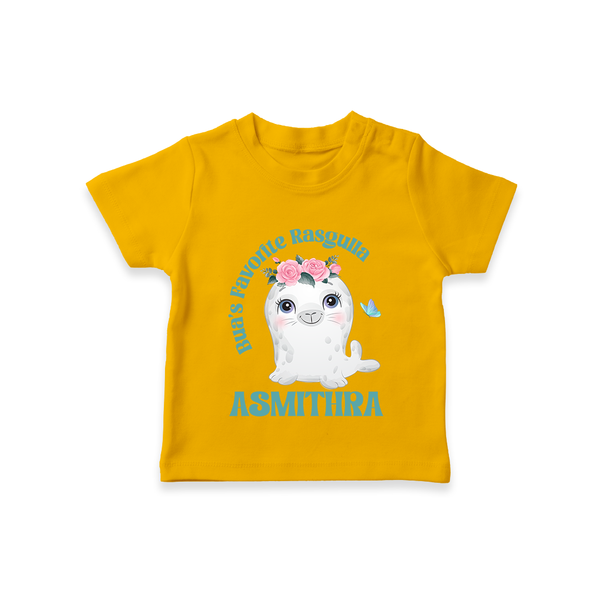 Bua's Favourite Rasagulla T-Shirt | Personalized Baby T-Shirt for Bua's Favorite - CHROME YELLOW - 0-5 Months Old (Chest 17")