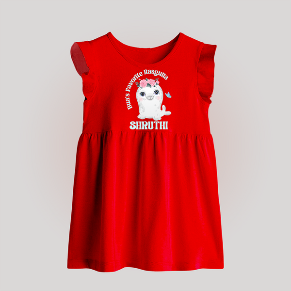 Bua's Favourite Rasagulla Baby Frock | Personalized Baby Frock for Bua's Favorite - RED - 0 - 3 Months Old (Chest 17")