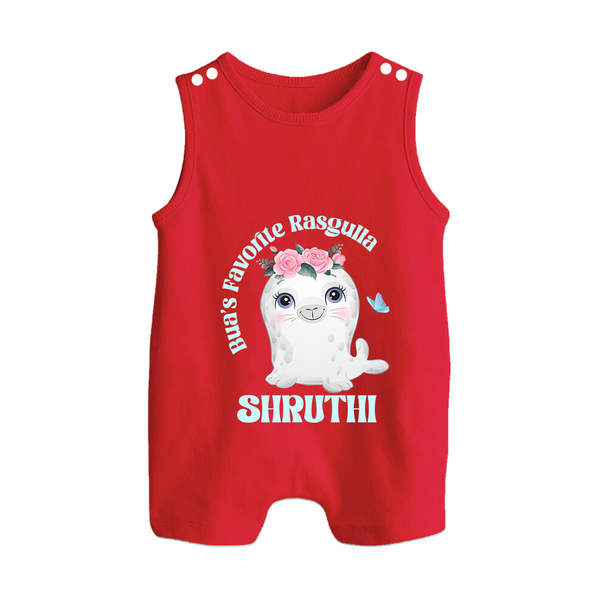 Bua's Favourite Rasagulla Romper Suit / Sleeveless Romper | Personalized Baby Romper Suit / Sleeveless Romper for Bua's Favorite - RED - 0 - 5 Months Old (Chest 18")