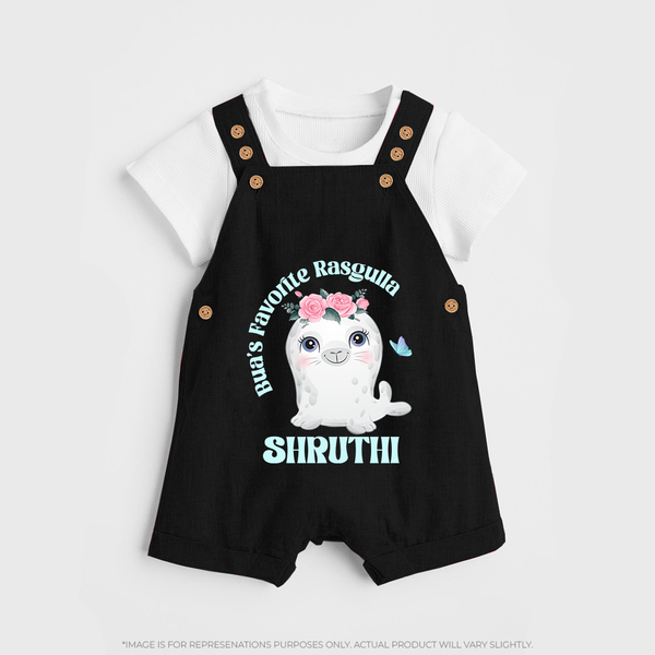 Bua's Favourite Rasagulla Dungaree Set | Personalized Baby Dungaree Set for Bua's Favorite - BLACK - 0 - 5 Months Old (Chest 18")
