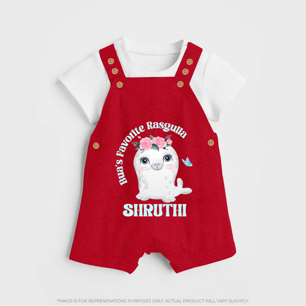 Bua's Favourite Rasagulla Dungaree Set | Personalized Baby Dungaree Set for Bua's Favorite - RED - 0 - 5 Months Old (Chest 18")