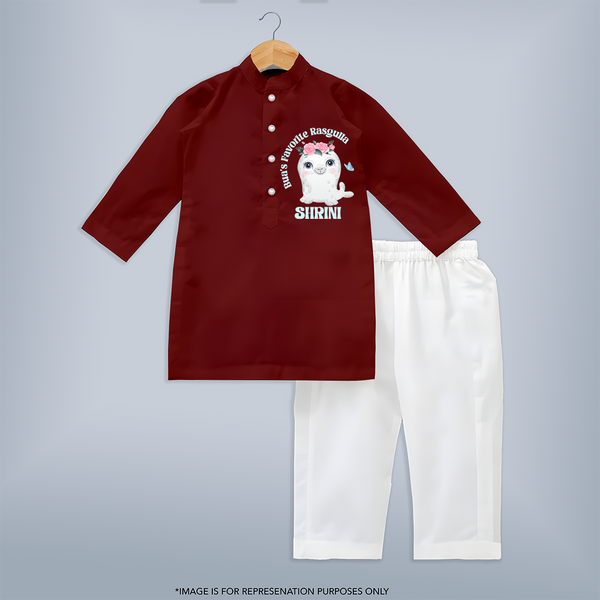 Bua's Favourite Rasagulla Kurta Set | Personalized Baby Kurta Set for Bua's Favorite - MAROON - 3 - 6 Months Old (Chest 24", Kurta Length 14'', Waist 19", Pant Length 14")
