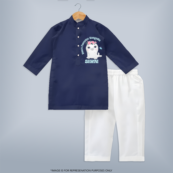 Bua's Favourite Rasagulla Kurta Set | Personalized Baby Kurta Set for Bua's Favorite - NAVY BLUE - 3 - 6 Months Old (Chest 24", Kurta Length 14'', Waist 19", Pant Length 14")