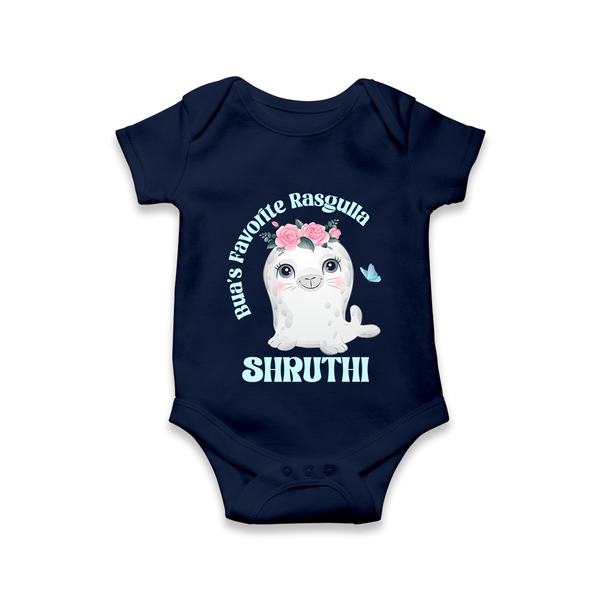 Bua's Favourite Rasagulla Romper / Onesie | Personalized Baby Romper / Onesie for Bua's Favorite - NAVY BLUE - New Born (Chest 14")