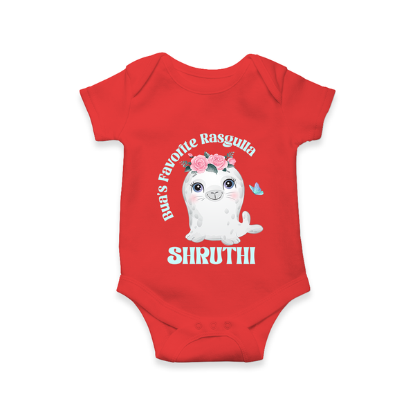 Bua's Favourite Rasagulla Romper / Onesie | Personalized Baby Romper / Onesie for Bua's Favorite - RED - New Born (Chest 14")