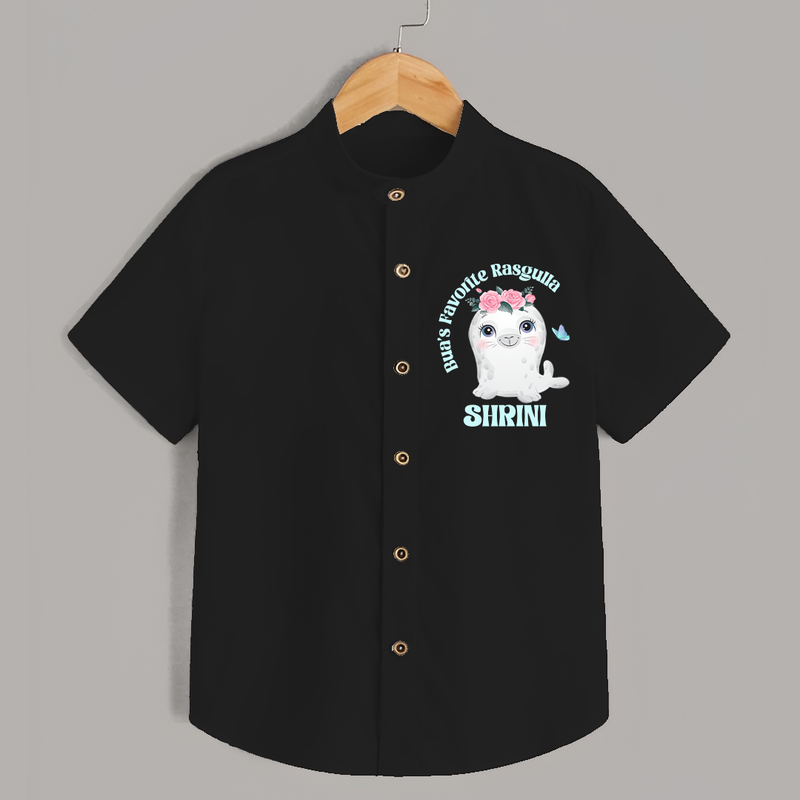 Bua's Favourite Rasagulla Shirt | Personalized Baby Shirt for Bua's Favorite - BLACK - 0 - 6 Months Old (Chest 23")