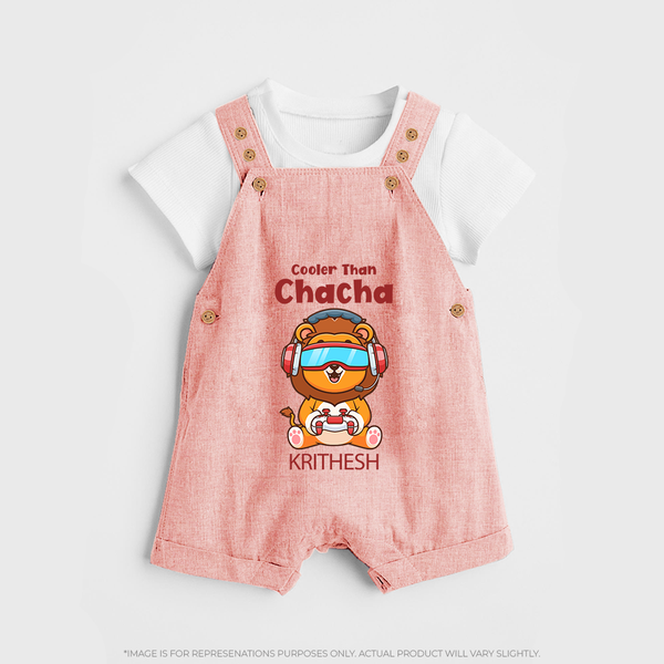 Cooler Than Chacha Dungaree Set | Custom Baby Dungaree Set for Chacha's Cool Kid - PEACH - 0 - 5 Months Old (Chest 18")