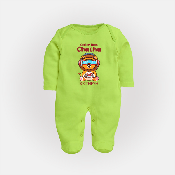 Cooler Than Chacha Sleep Suit / Full Sleeve Body Suit | Custom Baby Sleep Suit / Full Sleeve Body Suit for Chacha's Cool Kid - LIME GREEN - New Born (Chest 7.5")