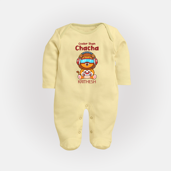Cooler Than Chacha Sleep Suit / Full Sleeve Body Suit | Custom Baby Sleep Suit / Full Sleeve Body Suit for Chacha's Cool Kid - PASTEL YELLOW - New Born (Chest 7.5")
