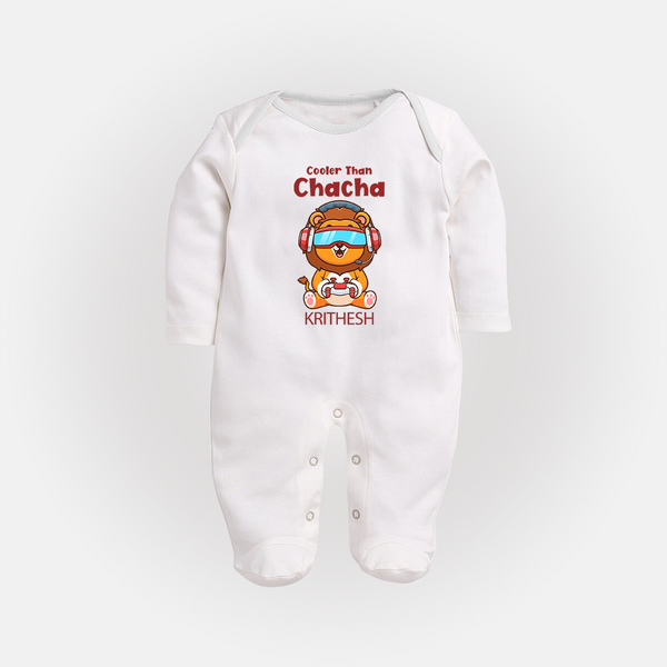 Cooler Than Chacha Sleep Suit / Full Sleeve Body Suit | Custom Baby Sleep Suit / Full Sleeve Body Suit for Chacha's Cool Kid - WHITE - New Born (Chest 7.5")
