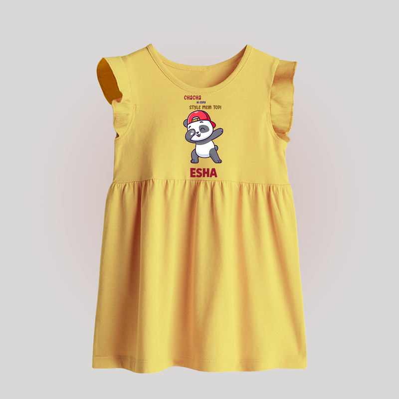 Chacha Ki Copy Style Mein Topi Baby Frock | Personalized Baby Frock for Chacha's Little Copy - PASTEL YELLOW - 0 - 3 Months Old (Chest 17")