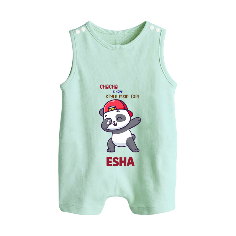 Chacha Ki Copy Style Mein Topi Romper Suit / Sleeveless Romper | Personalized Baby Romper Suit / Sleeveless Romper for Chacha's Little Copy - MINT GREEN - 0 - 5 Months Old (Chest 18")