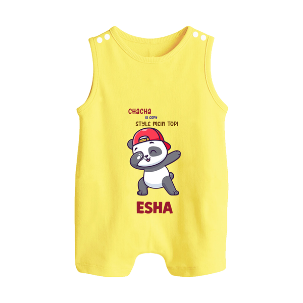 Chacha Ki Copy Style Mein Topi Romper Suit / Sleeveless Romper | Personalized Baby Romper Suit / Sleeveless Romper for Chacha's Little Copy - PASTEL YELLOW - 0 - 5 Months Old (Chest 18")