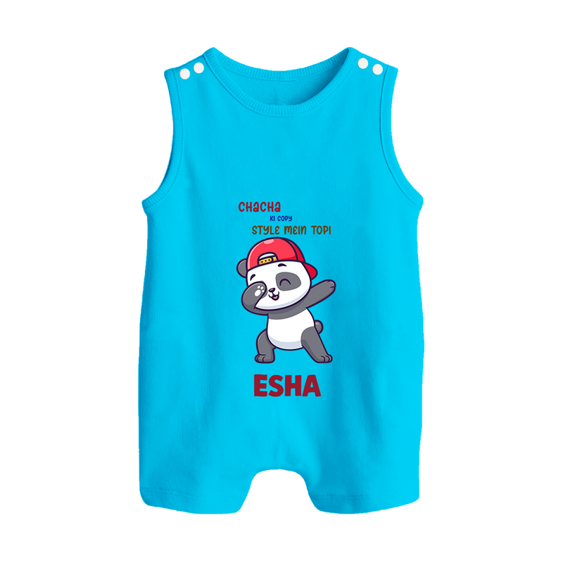 Chacha Ki Copy Style Mein Topi Romper Suit / Sleeveless Romper | Personalized Baby Romper Suit / Sleeveless Romper for Chacha's Little Copy - SKY BLUE - 0 - 5 Months Old (Chest 18")
