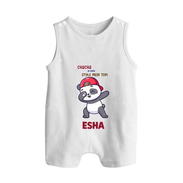 Chacha Ki Copy Style Mein Topi Romper Suit / Sleeveless Romper | Personalized Baby Romper Suit / Sleeveless Romper for Chacha's Little Copy - WHITE - 0 - 5 Months Old (Chest 18")