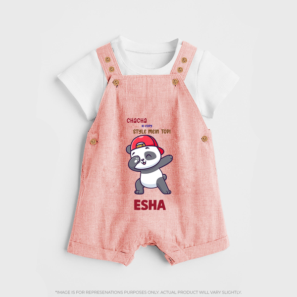 Chacha Ki Copy Style Mein Topi Dungaree Set | Personalized Baby Dungaree Set for Chacha's Little Copy - PEACH - 0 - 5 Months Old (Chest 18")