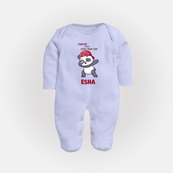 Chacha Ki Copy Style Mein Topi Sleep Suit / Full Sleeve Body Suit | Personalized Baby Sleep Suit / Full Sleeve Body Suit for Chacha's Little Copy - BABY BLUE - New Born (Chest 7.5")