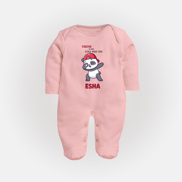 Chacha Ki Copy Style Mein Topi Sleep Suit / Full Sleeve Body Suit | Personalized Baby Sleep Suit / Full Sleeve Body Suit for Chacha's Little Copy - BABY PINK - New Born (Chest 7.5")