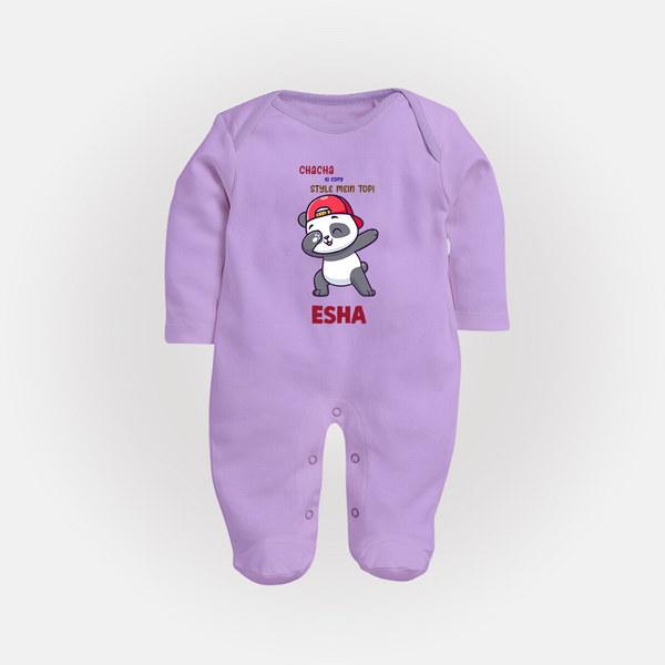 Chacha Ki Copy Style Mein Topi Sleep Suit / Full Sleeve Body Suit | Personalized Baby Sleep Suit / Full Sleeve Body Suit for Chacha's Little Copy - LILAC - New Born (Chest 7.5")