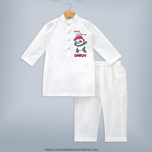 Chacha Ki Copy Style Mein Topi Kurta Set | Personalized Baby Kurta Set for Chacha's Little Copy - WHITE - 3 - 6 Months Old (Chest 24", Kurta Length 14'', Waist 19", Pant Length 14")