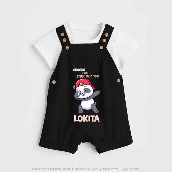 Chacha Ki Copy Style Mein Topi Dungaree Set | Personalized Baby Dungaree Set for Chacha's Little Copy - BLACK - 0 - 5 Months Old (Chest 18")