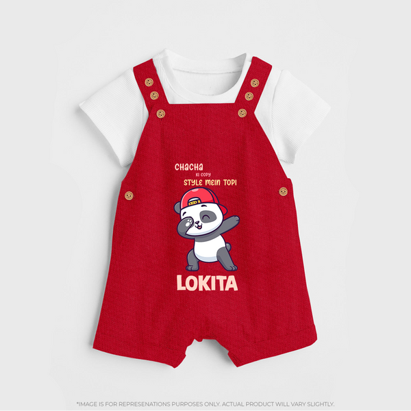 Chacha Ki Copy Style Mein Topi Dungaree Set | Personalized Baby Dungaree Set for Chacha's Little Copy - RED - 0 - 5 Months Old (Chest 18")