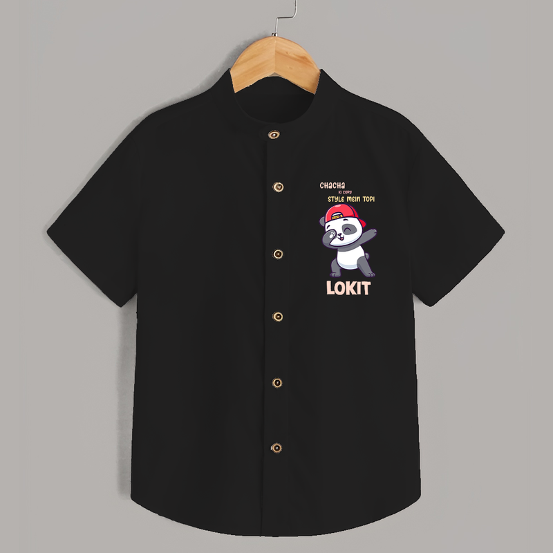Chacha Ki Copy Style Mein Topi Shirt | Personalized Baby Shirt for Chacha's Little Copy - BLACK - 0 - 6 Months Old (Chest 23")