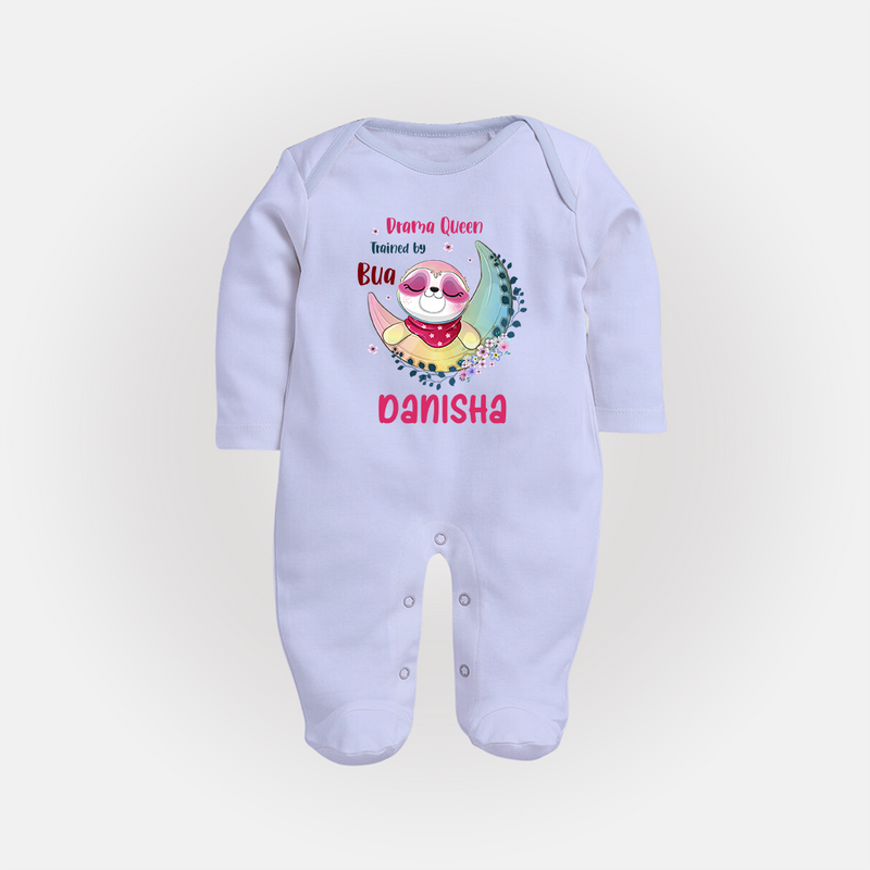 Drama Queen Trained By Bua Sleep Suit / Full Sleeve Body Suit | Custom Baby Sleep Suit / Full Sleeve Body Suit for Bua's Drama Queen - BABY BLUE - New Born (Chest 7.5")