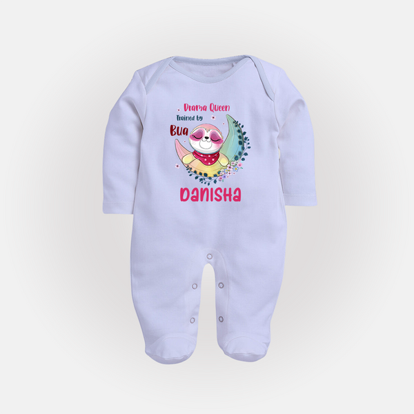 Drama Queen Trained By Bua Sleep Suit / Full Sleeve Body Suit | Custom Baby Sleep Suit / Full Sleeve Body Suit for Bua's Drama Queen - BABY BLUE - New Born (Chest 7.5")