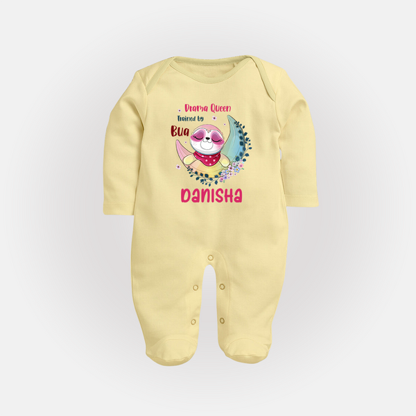 Drama Queen Trained By Bua Sleep Suit / Full Sleeve Body Suit | Custom Baby Sleep Suit / Full Sleeve Body Suit for Bua's Drama Queen - PASTEL YELLOW - New Born (Chest 7.5")