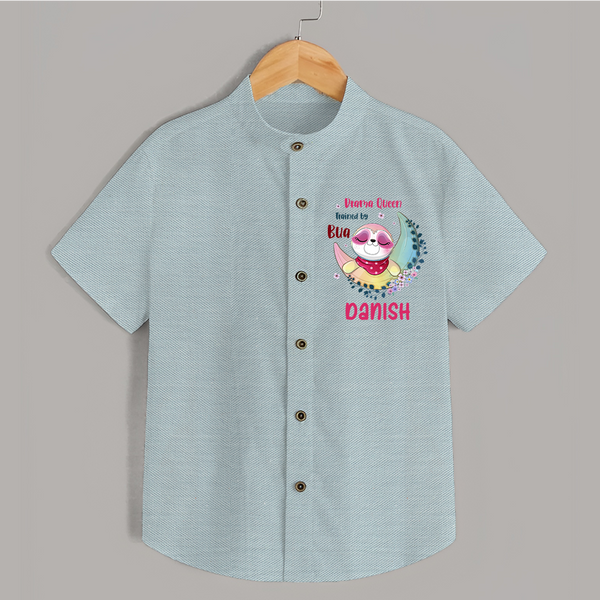 Drama Queen Trained By Bua Shirt | Custom Baby Shirt for Bua's Drama Queen - ARCTIC BLUE - 0 - 6 Months Old (Chest 23")