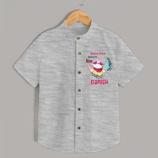 Drama Queen Trained By Bua Shirt | Custom Baby Shirt for Bua's Drama Queen - GREY - 0 - 6 Months Old (Chest 23")