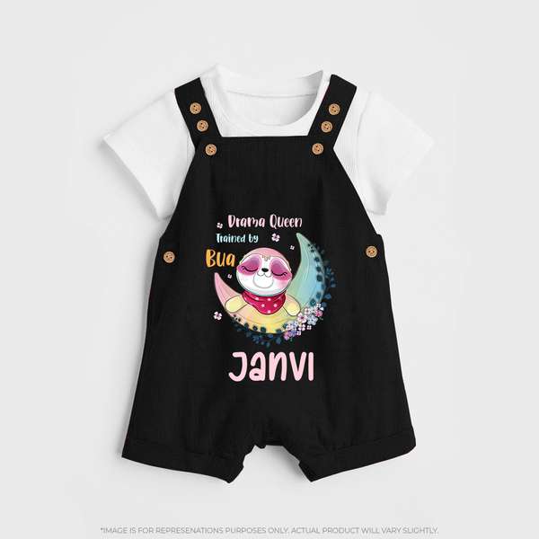 Drama Queen Trained By Bua Dungaree Set | Custom Baby Dungaree Set for Bua's Drama Queen - BLACK - 0 - 5 Months Old (Chest 18")