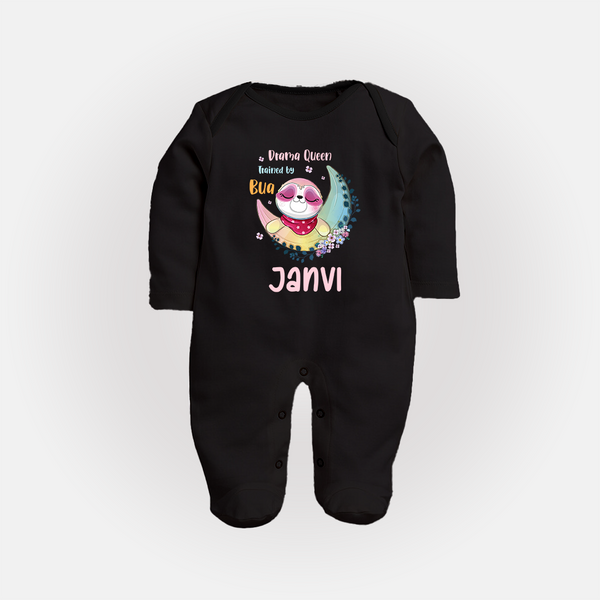 Drama Queen Trained By Bua Sleep Suit / Full Sleeve Body Suit | Custom Baby Sleep Suit / Full Sleeve Body Suit for Bua's Drama Queen - BLACK - New Born (Chest 7.5")