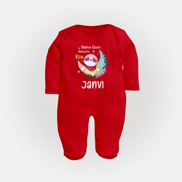 Drama Queen Trained By Bua Sleep Suit / Full Sleeve Body Suit | Custom Baby Sleep Suit / Full Sleeve Body Suit for Bua's Drama Queen - RED - New Born (Chest 7.5")
