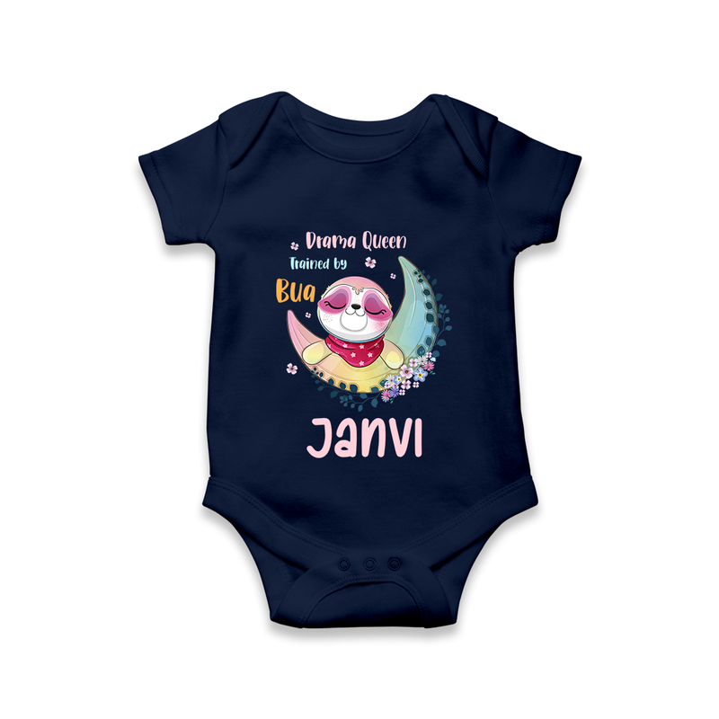 Drama Queen Trained By Bua Romper / Onesie | Custom Baby Romper / Onesie for Bua's Drama Queen - NAVY BLUE - New Born (Chest 14")