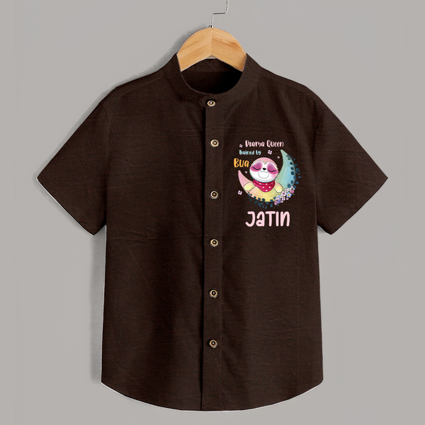 Drama Queen Trained By Bua Shirt | Custom Baby Shirt for Bua's Drama Queen - CHOCOLATE BROWN - 0 - 6 Months Old (Chest 23")