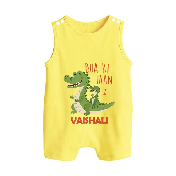 Bua Ki Jaan Romper Suit / Sleeveless Romper | Personalized Baby Romper Suit / Sleeveless Romper for Bua's Heart - PASTEL YELLOW - 0 - 5 Months Old (Chest 18")
